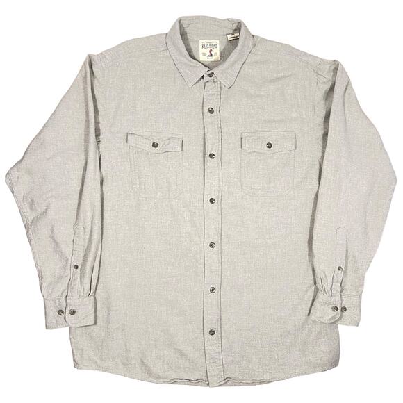 Bass Pro Shop (XL) Red Head Brand Solid Flannel Long-Sleeve Shirt Beige-Khaki - Picture 9 of 14